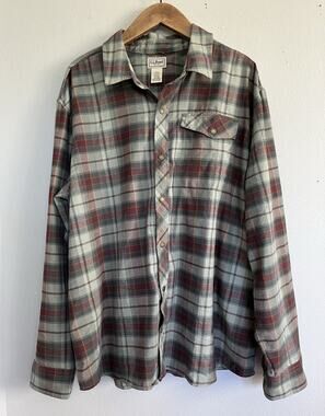 LL Bean Men's Snap Up Flannel Shirt XXL 2XL Long Sleeve Green Plaid Gorpcore